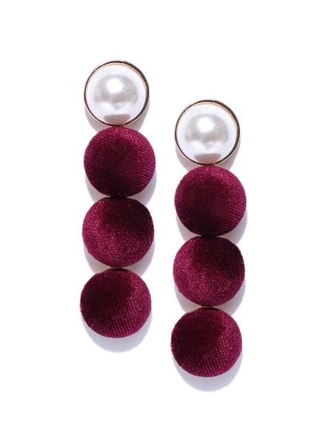

ChicMela Maroon & Off-White Gold-Plated Handcrafted Circular Drop Earrings