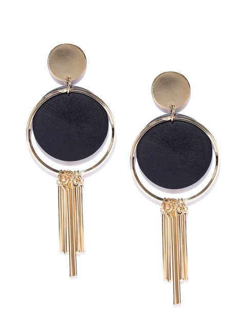 

ChicMela Black Gold-Plated Handcrafted Circular Drop Earrings
