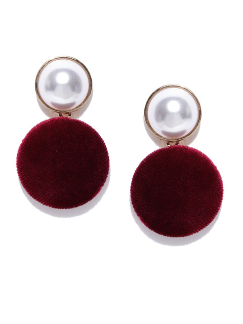 

ChicMela Maroon & Off-White Gold-Plated Handcrafted Circular Drop Earrings