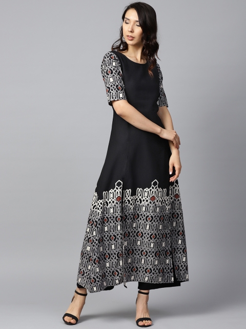 

Nayo Women Black & Off-White Printed Kurta with Palazzos