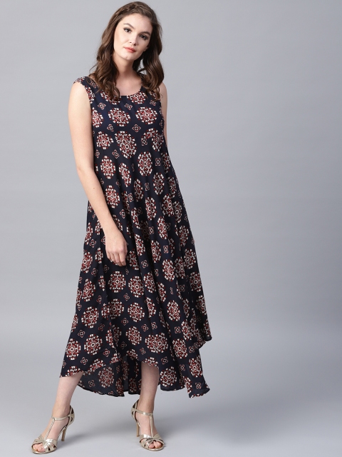 

Nayo Women Navy Blue & Beige Printed Maxi Dress
