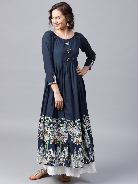 

Nayo Women Navy Blue Solid Anarkali Kurta