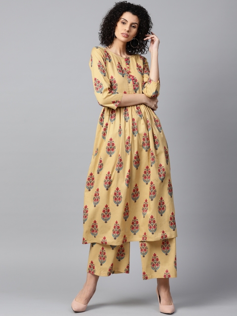 

Nayo Women Beige & Pink Printed Kurta with Palazzos