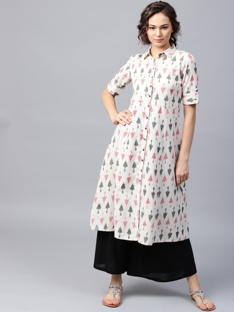 

Nayo Women Off-White & Red Printed A-Line Kurta