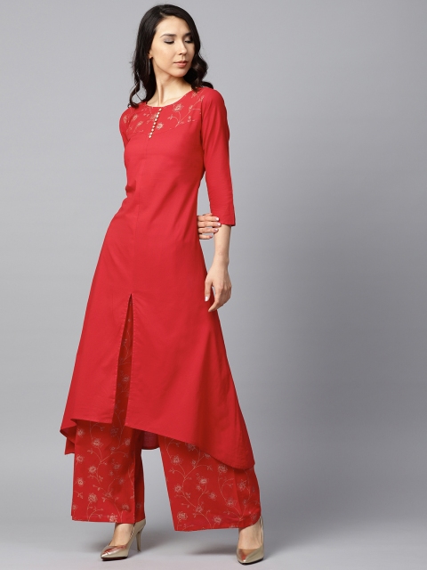 

Nayo Women Red & Golden Solid Kurta with Palazzos