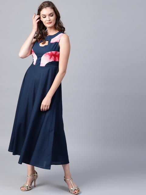 

Nayo Women Navy Blue Solid Maxi Dress