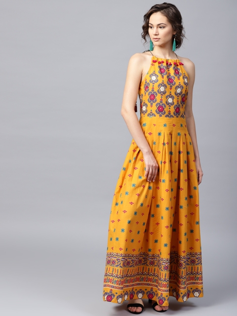 

Nayo Women Mustard Yellow Printed A-Line Kurta