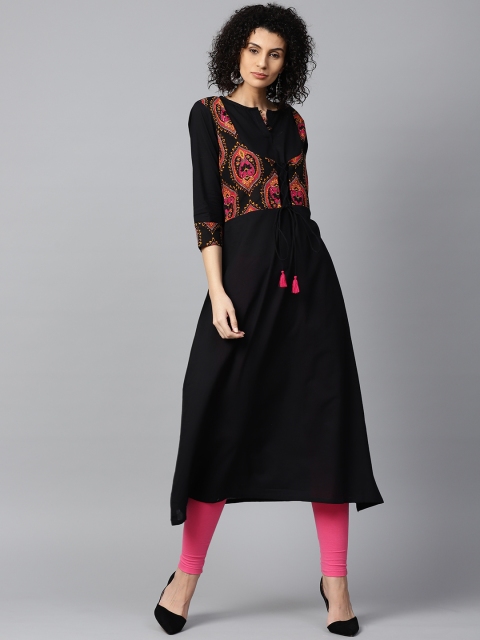 

Nayo Women Black & Pink Yoke Design A-Line Kurta