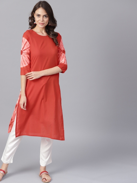

Nayo Women Red Dyed Back Straight Kurta