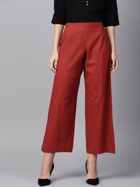 

Nayo Women Rust Red Solid Straight Cropped Palazzos