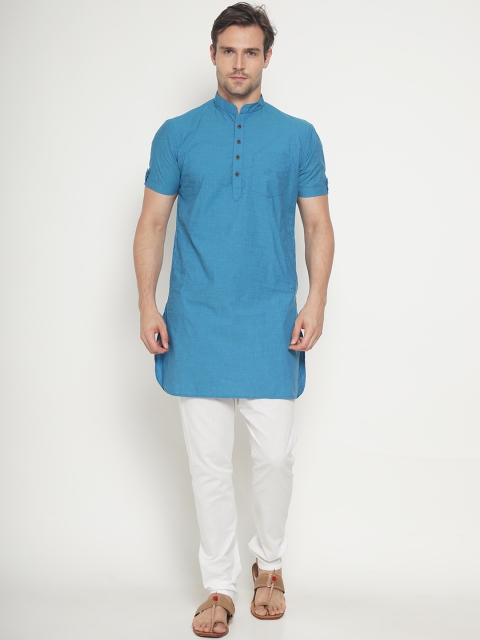

Freehand Men Blue & White Self Design Kurta with Pyjamas