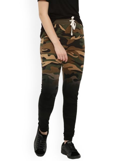 

Campus Sutra Women Olive Green Ombre & Camouflage Print Joggers