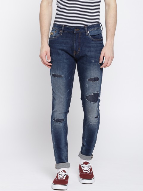 

Aeropostale Men Navy Blue Super Skinny Fit Mid-Rise Low Distress Jeans