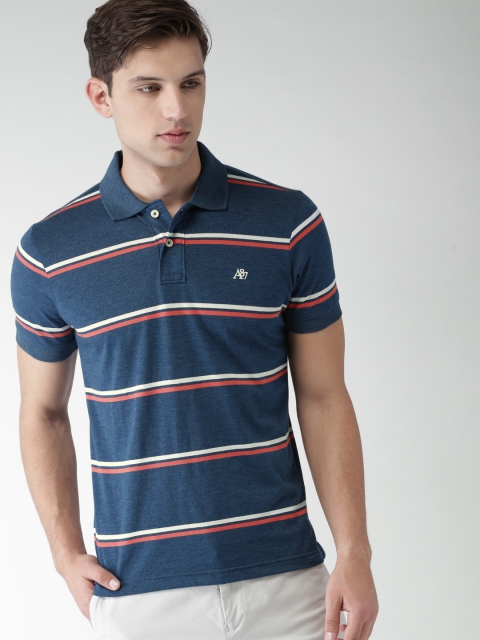 

Aeropostale Men Navy Blue Striped Polo Collar T-shirt