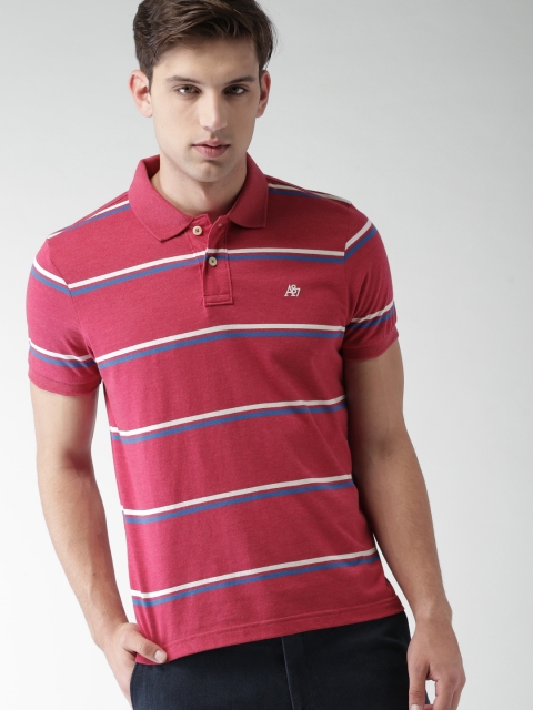 

Aeropostale Men Maroon & White Striped Polo Collar T-shirt