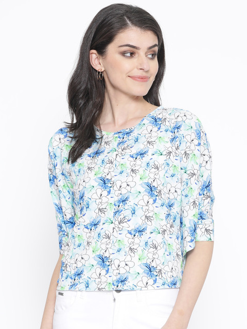

Jealous 21 Women White& Blue Printed Kaftan Top