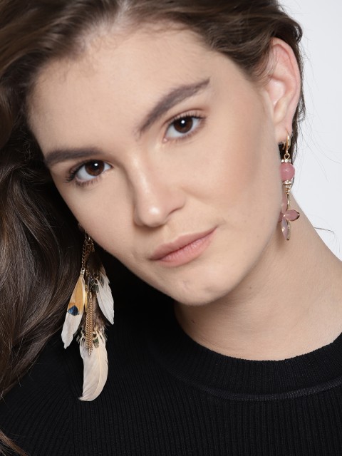 

ChicMela Pink & Peach-Coloured Gold-Plated Handcrafted Mismatch Drop Earrings