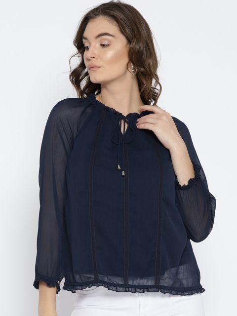 

Wills Lifestyle Women Navy Blue Solid Top