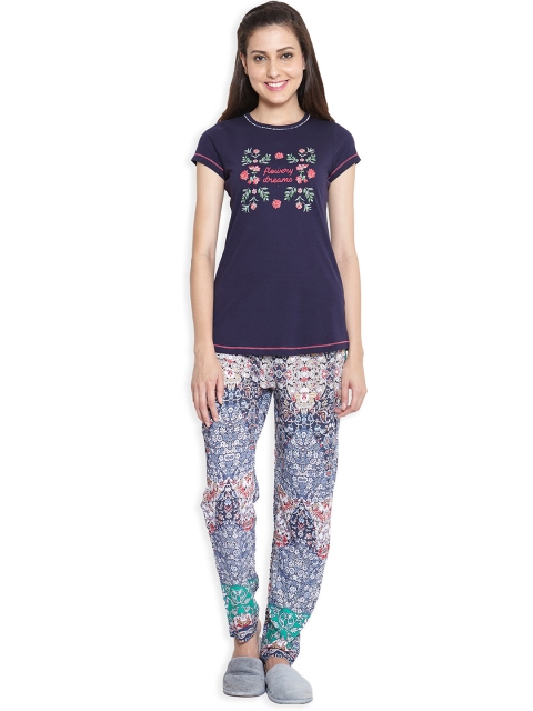 

Sweet Dreams Women Blue Printed Night Suit