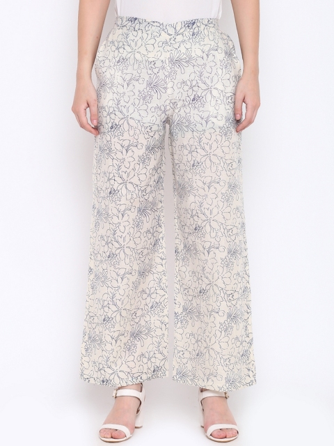 

Shakumbhari Women White & Blue Floral Print Flared Palazzos