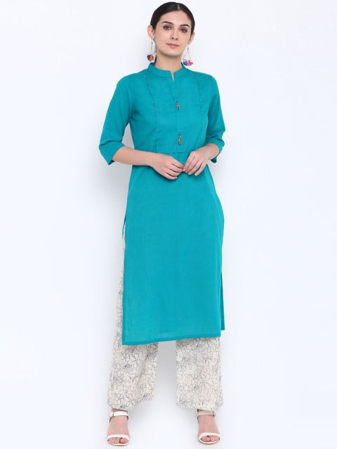 

Shakumbhari Women Blue Embellished Straight Kurta