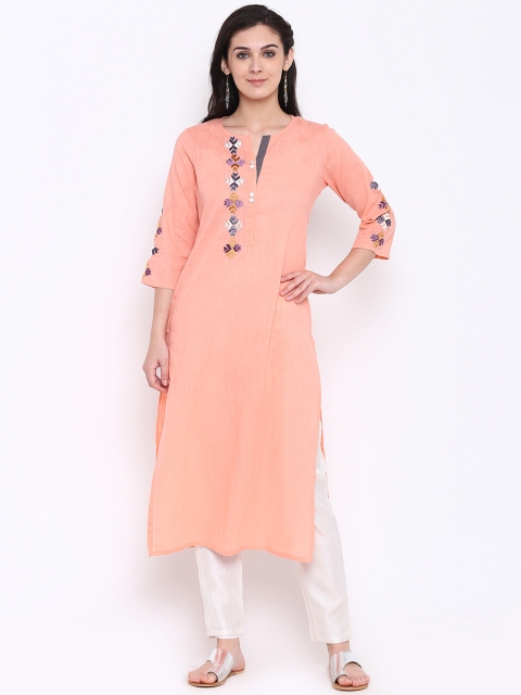 

Shakumbhari Women Pink Embroidered Straight Kurta