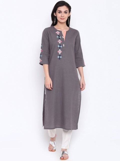 

Shakumbhari Women Grey Embroidered Straight Kurta