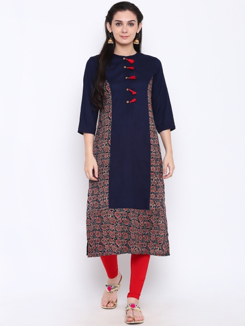 

Shakumbhari Women Navy Blue & Red Printed Straight Kurta