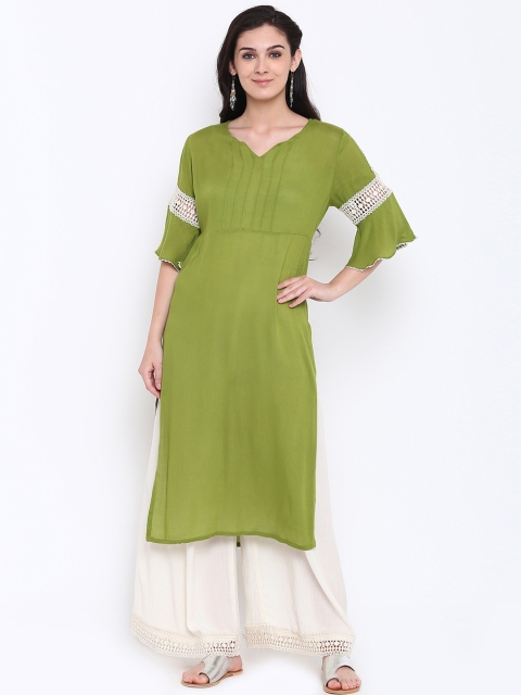 

Shakumbhari Women Green Solid Straight Kurta