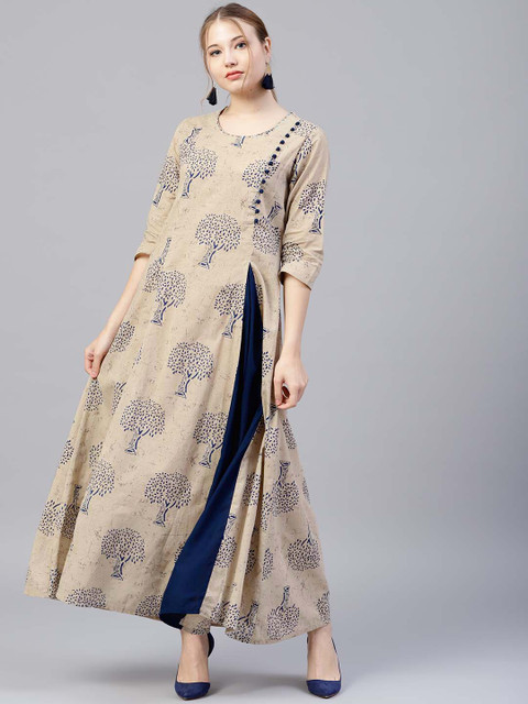 

Shree Women Beige & Navy Printed Maxi Dress