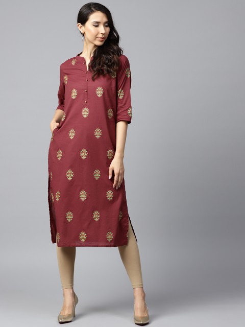 

Shree Women Maroon Printed Straight Kurta