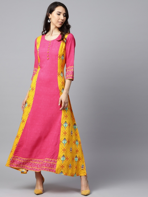 

Shree Women Pink & Yellow Printed Maxi Dress