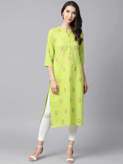 

Shree Women Green & Burgundy Printed Straight Kurta