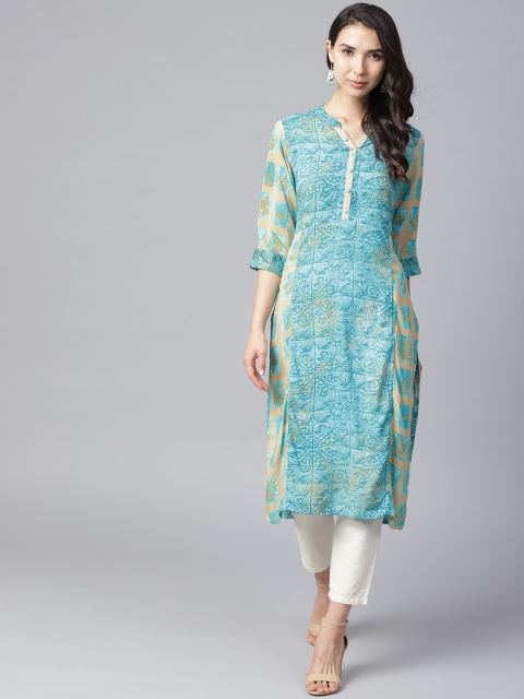 

Shree Women Blue & Beige Printed Straight Kurta