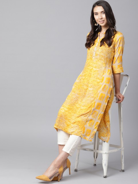 

Shree Women Yellow & Beige Printed Straight Kurta