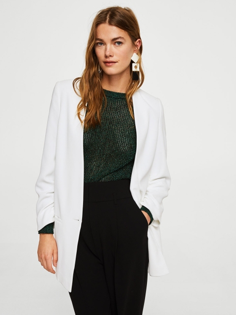 

Mango Women White Single-Breasted Longline Casual Blazer
