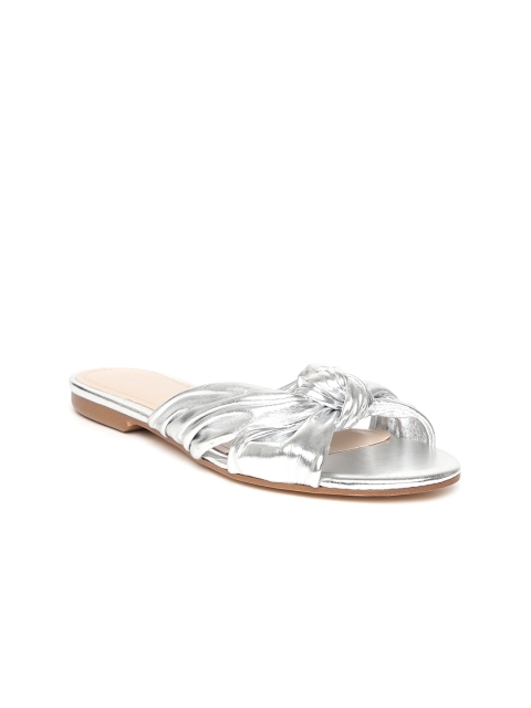 

MANGO Women Silver-Toned Solid Open Toe Flats