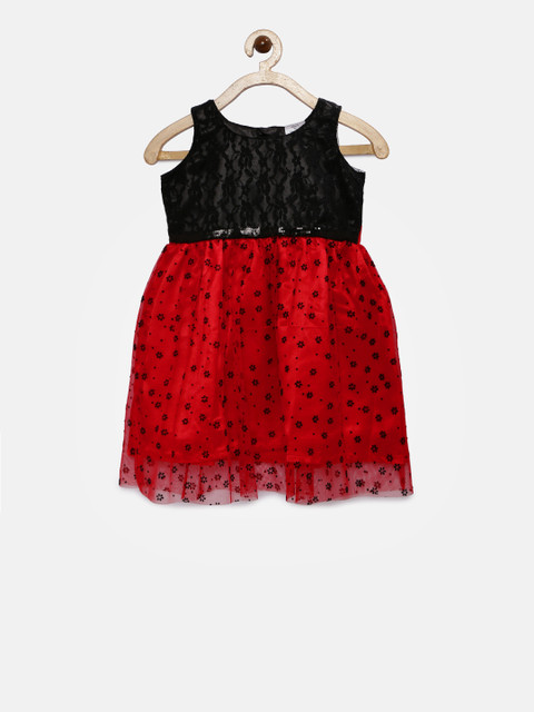 

Doodle Girls Red & Black Printed Fit & Flare Dress