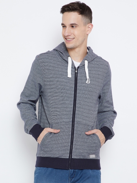 

Tom Tailor Men Grey & Navy Blue Self Design Hooded Sweatshirt