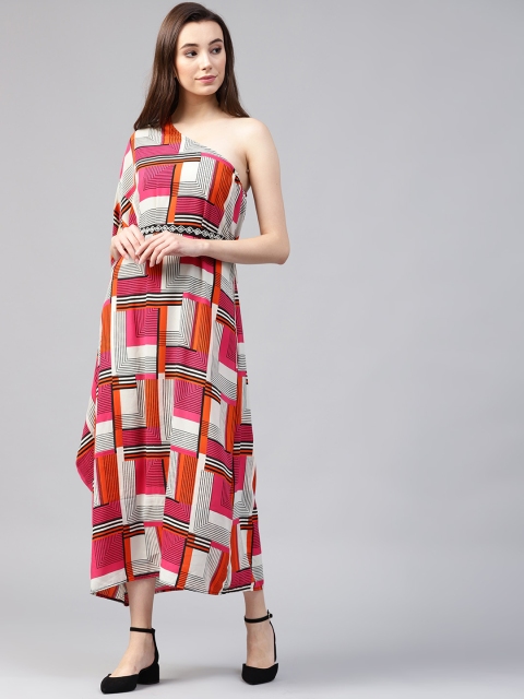 

Zima Leto Women Pink & Orange Printed Maxi Dress