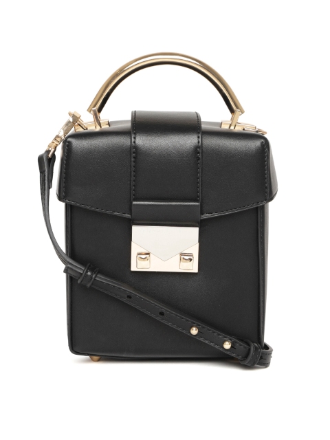 

MANGO Black Solid Satchel with Sling Strap