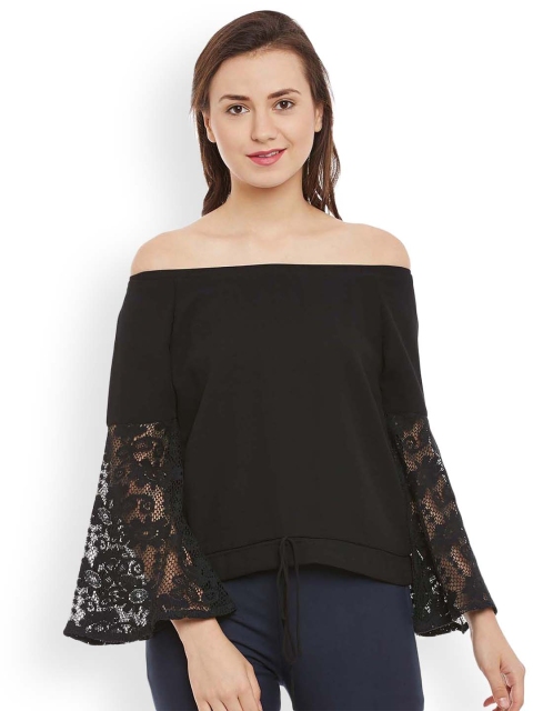 

Honey & B Women Black Self Design Bardot Top