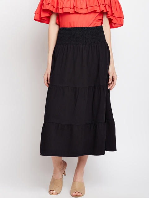 

Ruhaans Women Black Solid A-Line Midi Pure Cotton Skirt