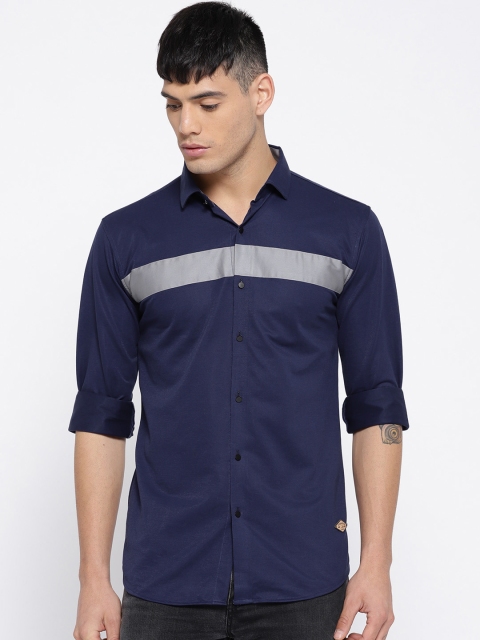 

DENNISON Men Navy Blue Comfort Slim Fit Solid Casual Shirt