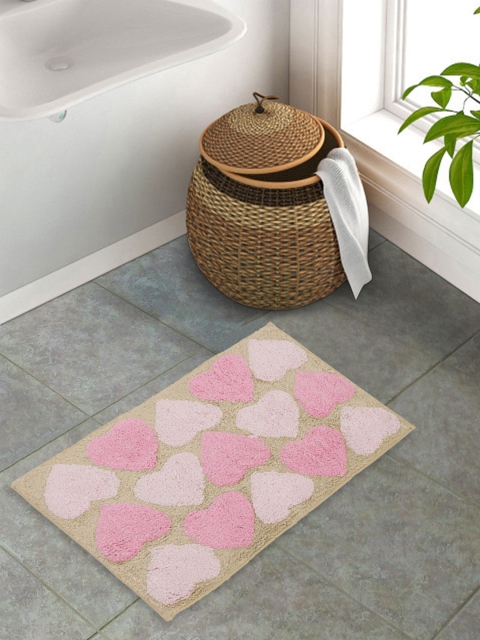 

S9home by Seasons Beige & Pink Printed Bath Mat