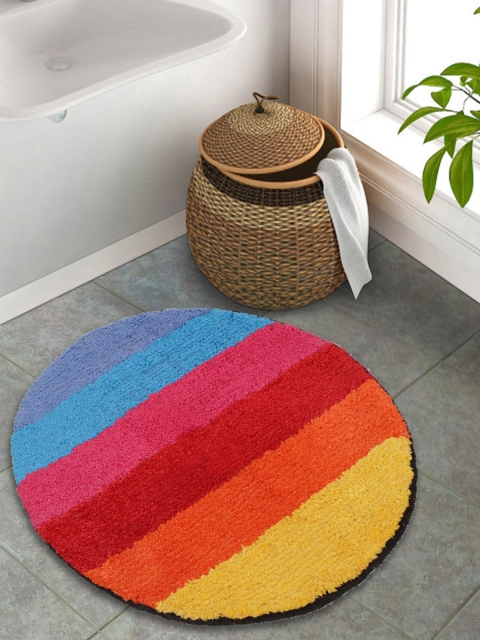 

S9home by Seasons Multicoloured Colourblocked Circular-Shaped Bath Mat, Multi