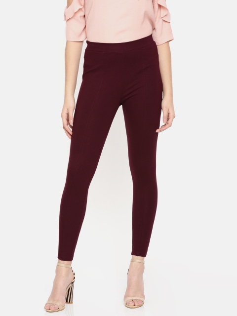 

CODE by Lifestyle Women Burgundy Solid Treggings