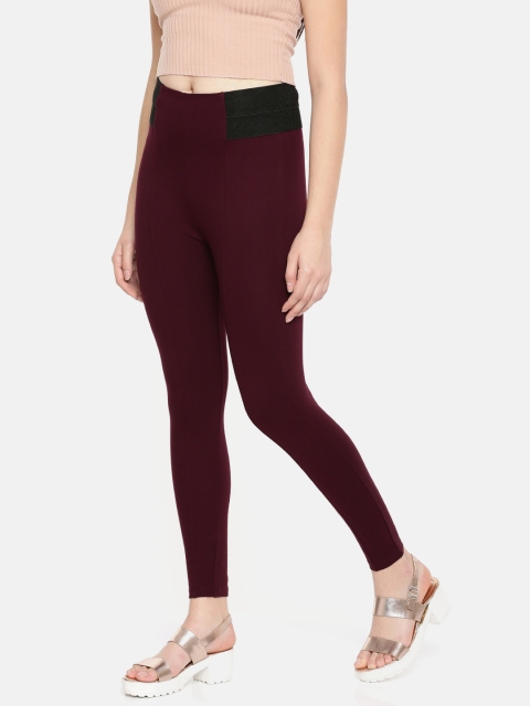 

CODE by Lifestyle Women Burgundy Solid Treggings