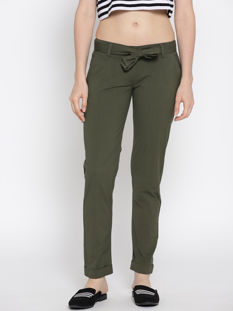 

JUMP USA Women Olive Green Regular Fit Solid Regular Trousers