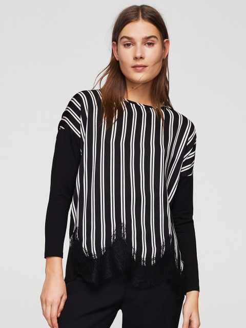 

MANGO Women Black Striped Top